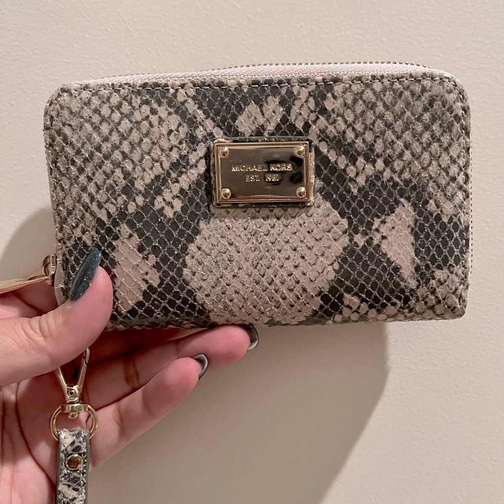 Authentic Michael Kors snake skin small wristlet BNWOT